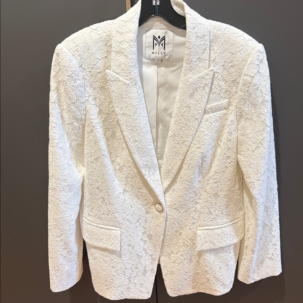 Milly Cream Lace Single-Button Blazer